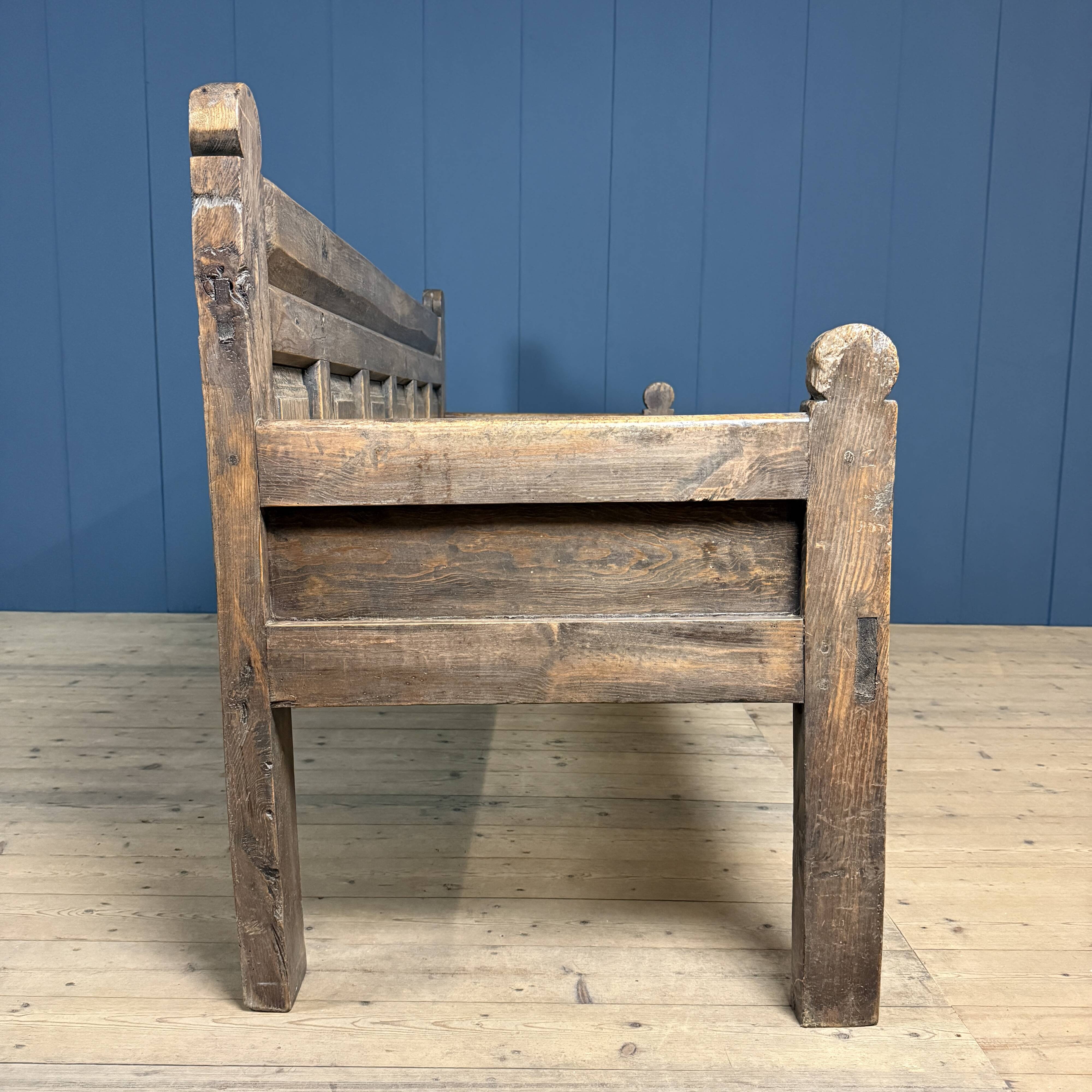 Large antique wooden Spanish bench from the 19th century