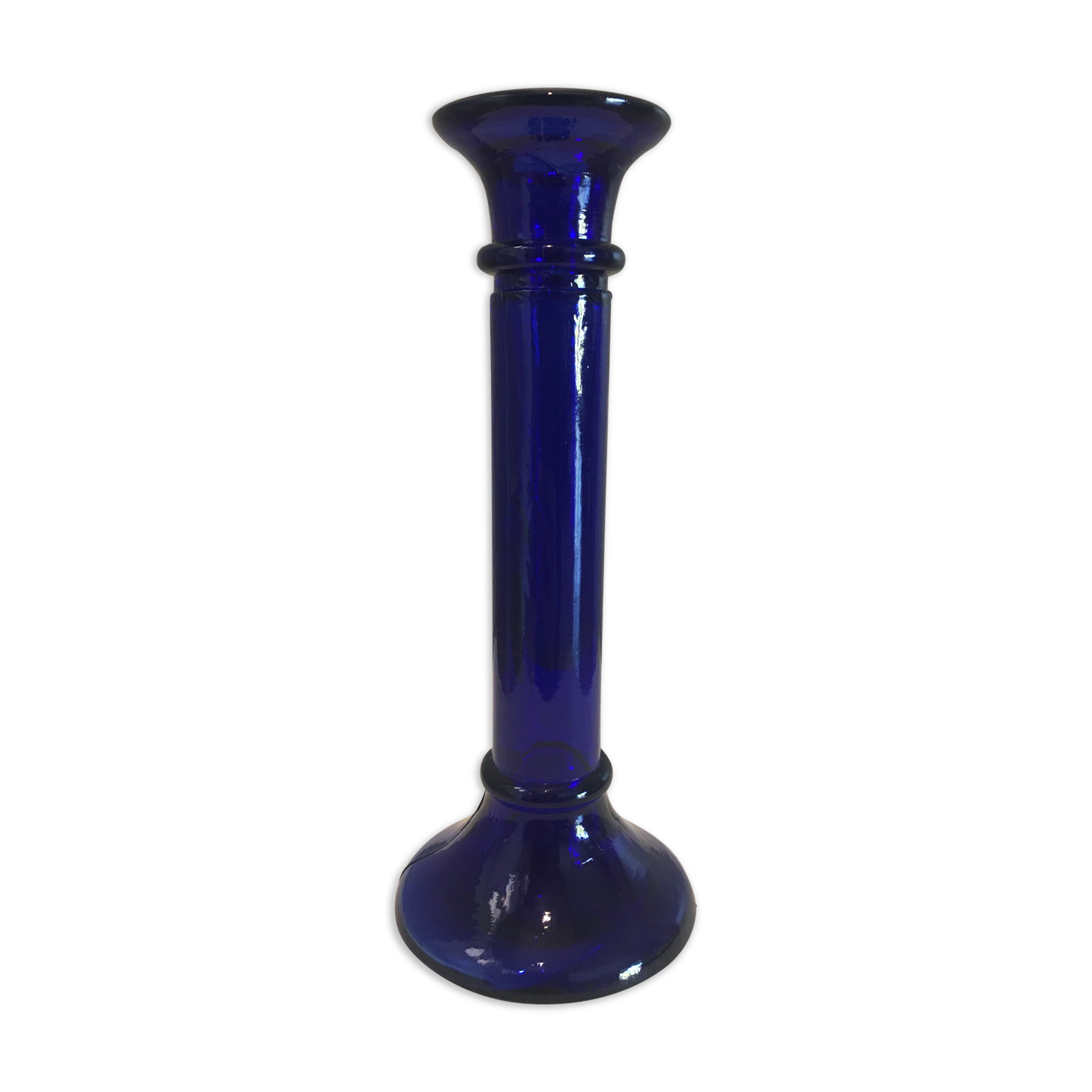 Blue glass candlestick
