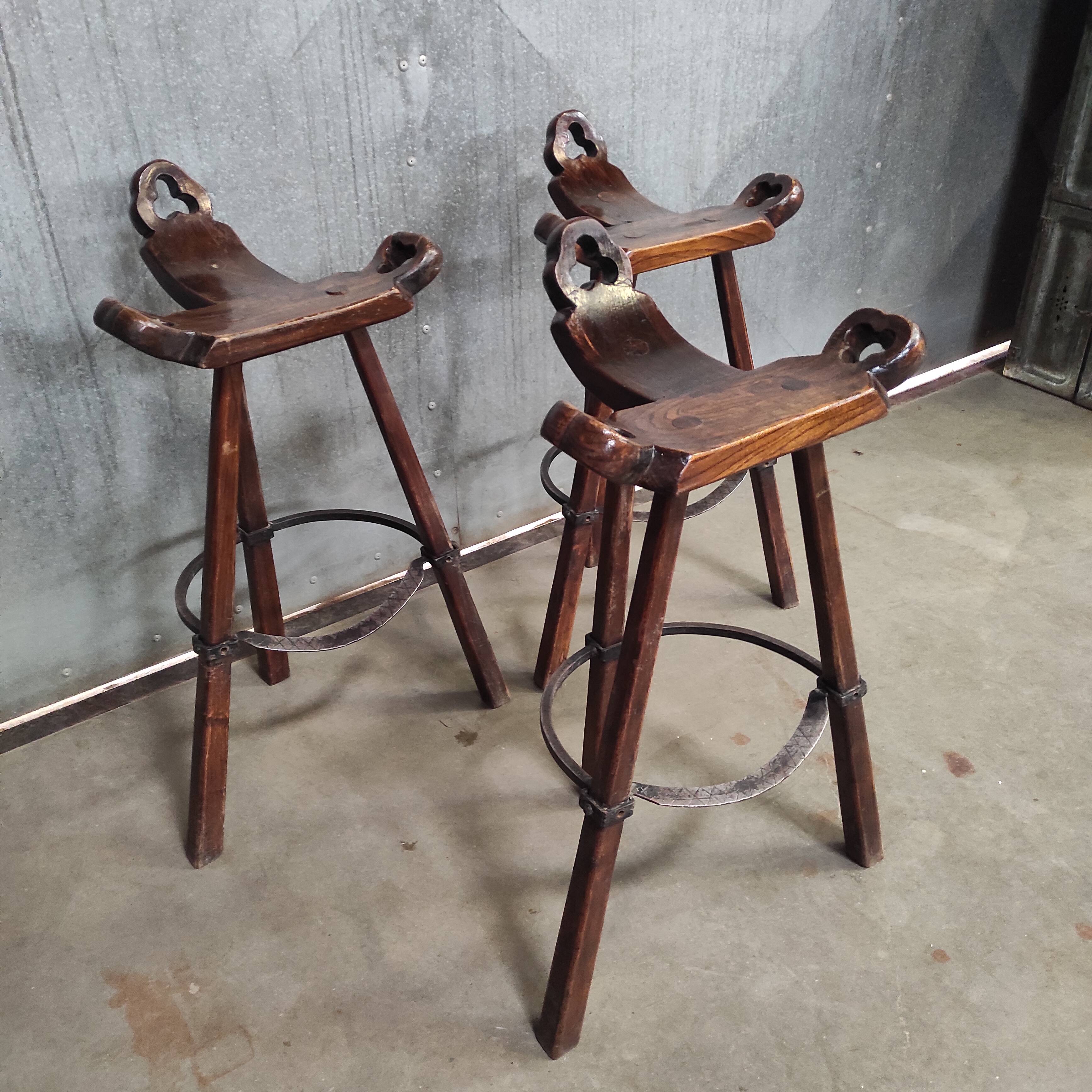 Vintage Brutalist Bar Stool 'Marbella' | Confonorm Spain, 1960s