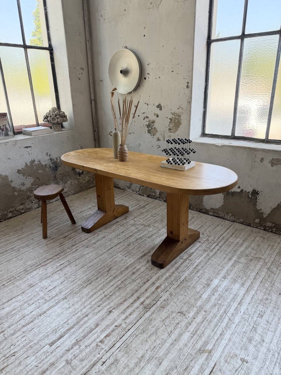 Brutalist pine oval table