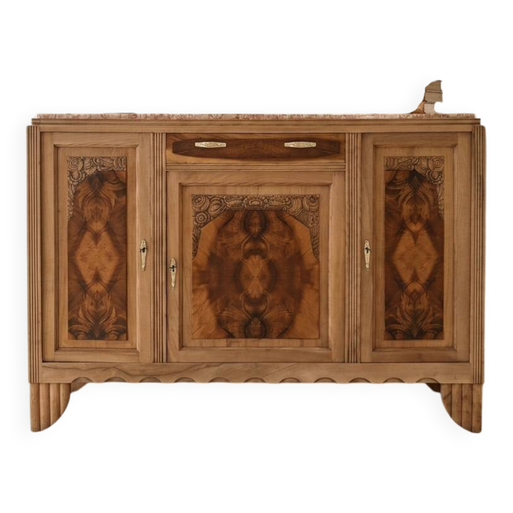 Art Deco Sideboard in Walnut Burl and Marble – 1930s