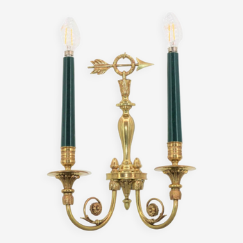 Directoire style gilded wall lamp with two lights in solid bronze