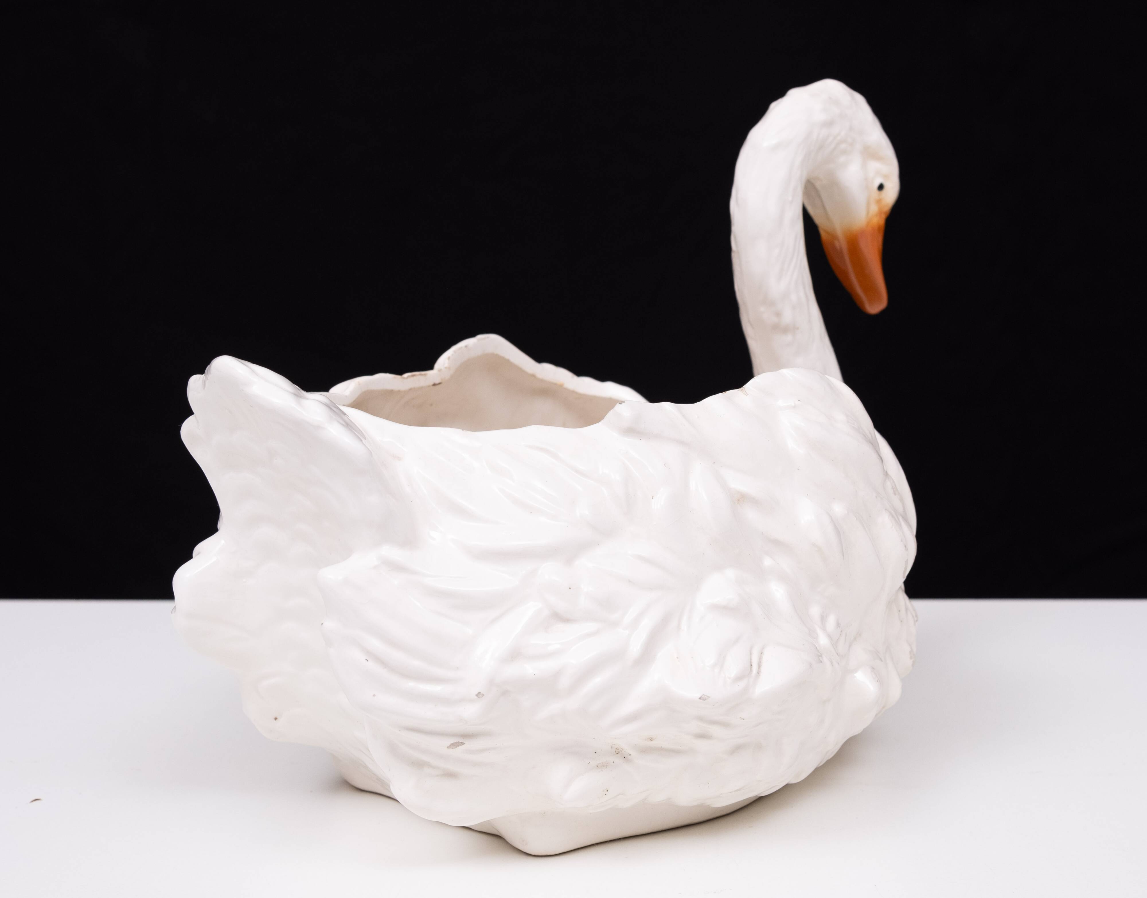 Antique Capodimonte Ceramic Swan jardiniere 1880