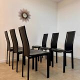 Lot 6 black leather chairs Italian design 80s Cattelan Italia vintage Lara model