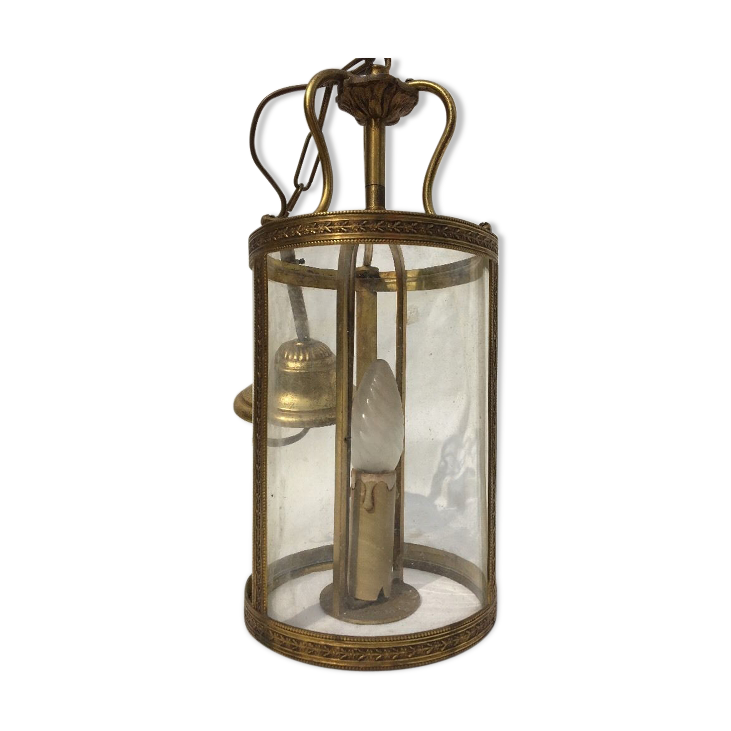 Lantern round brass and glass 1900 Louis XVI