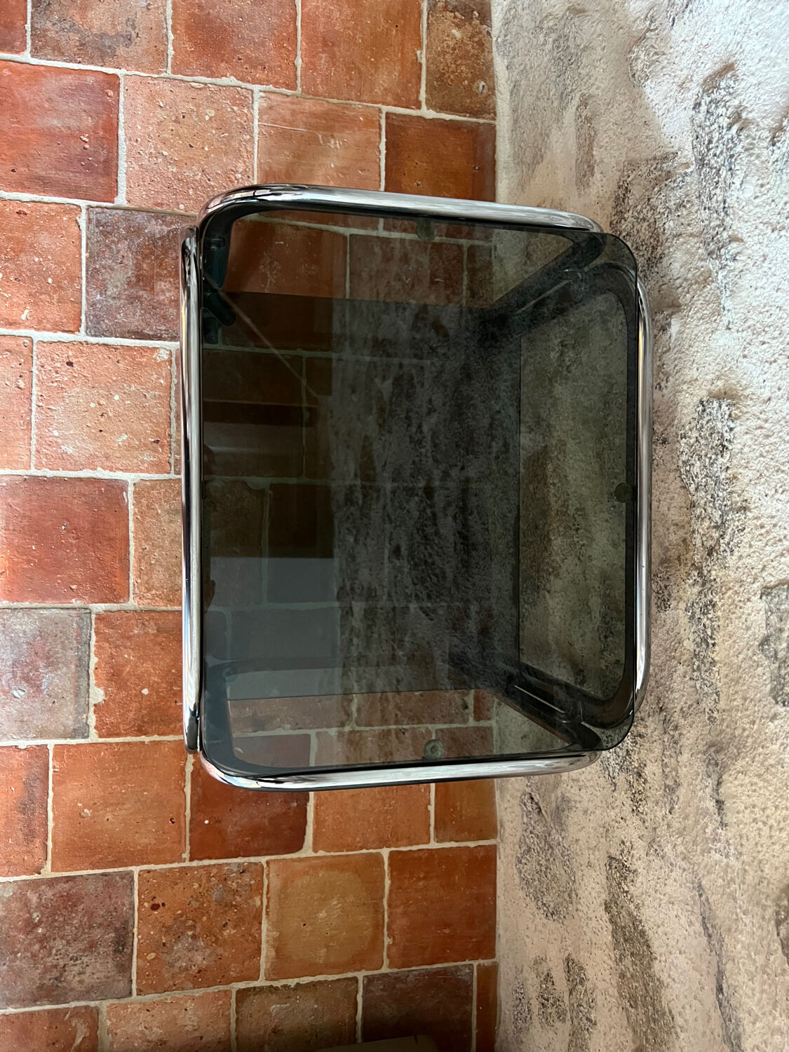 Chrome end table/side table and smoked glass