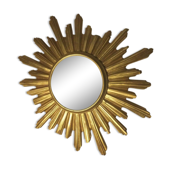 Miroir sorcière soleil en bois doré 57cm