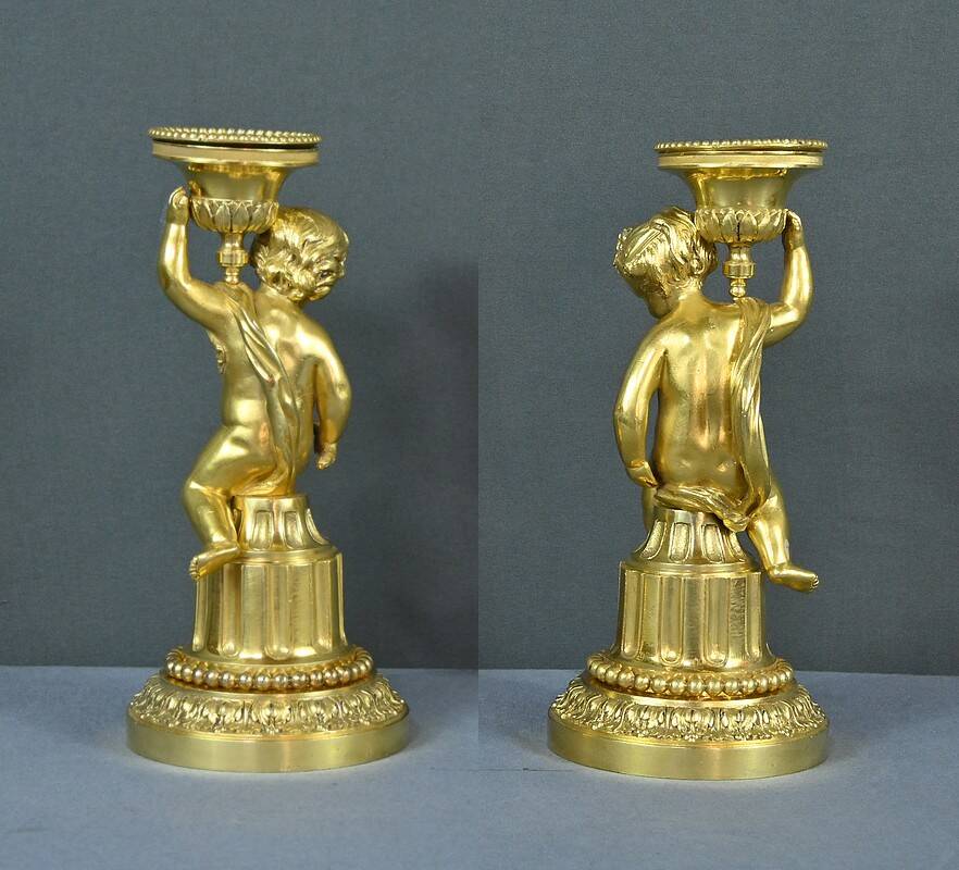Pair of Gilt Bronze Candlesticks, Louis XVI Style – Mid 19th Century