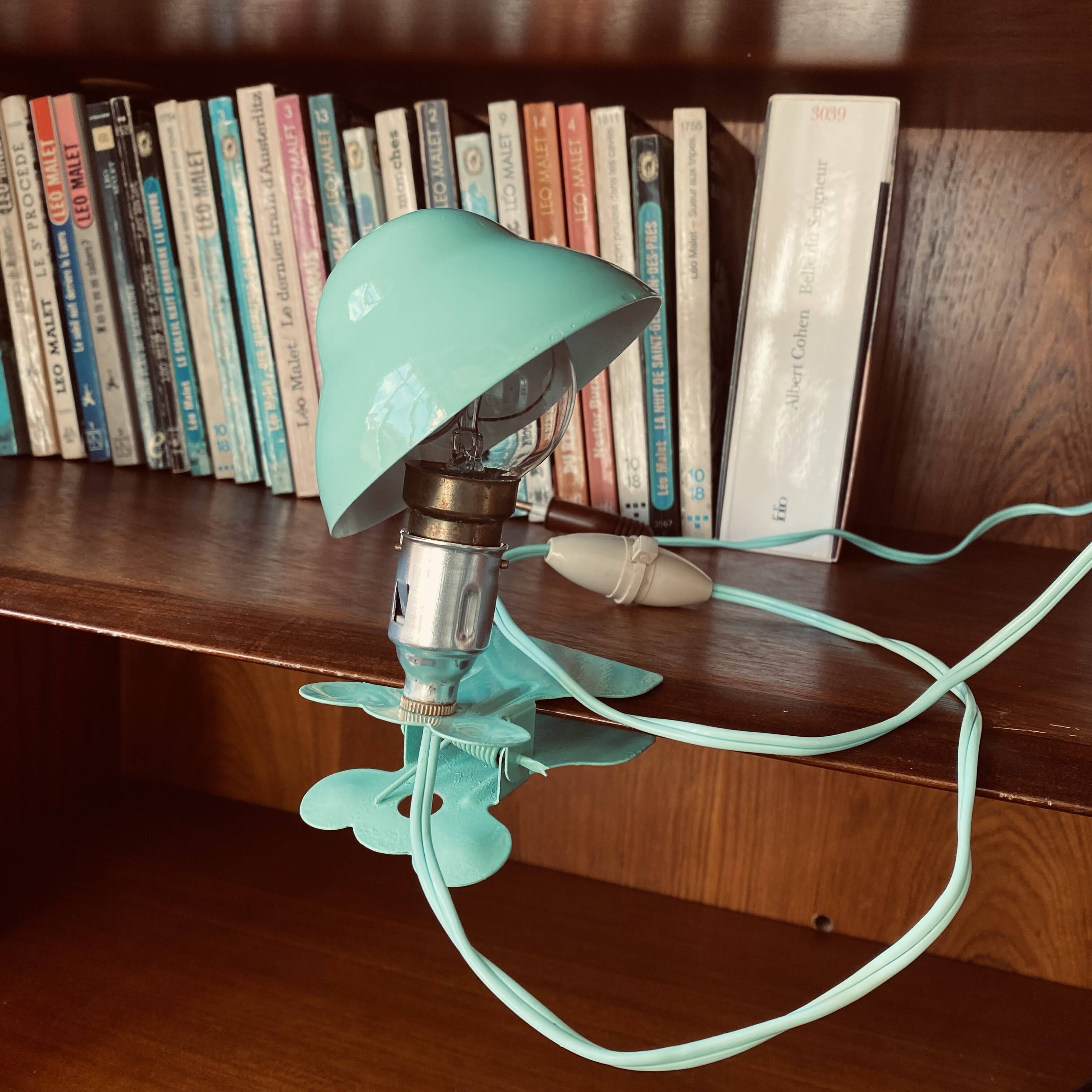 Petite lampe à pince champignon métal vert veilleuse vintage