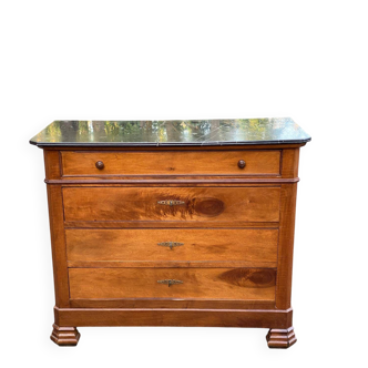 Vintage Louis Philippe commode in wood and grey marble from the 20th century.