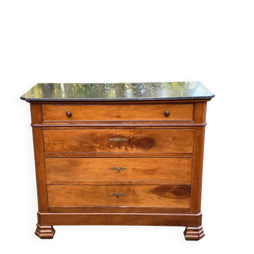 Vintage Louis Philippe commode in wood and grey marble from the 20th century.