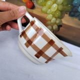Cream pot brown grid decoration - Moulin des loups