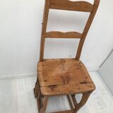 Chaise   escabeau bibliothèque en chêne années 50-60
