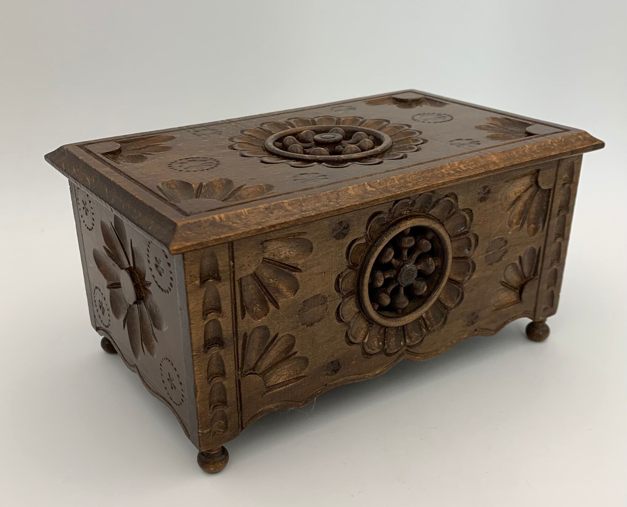 Vintage Breton box, carved wooden jewelry box