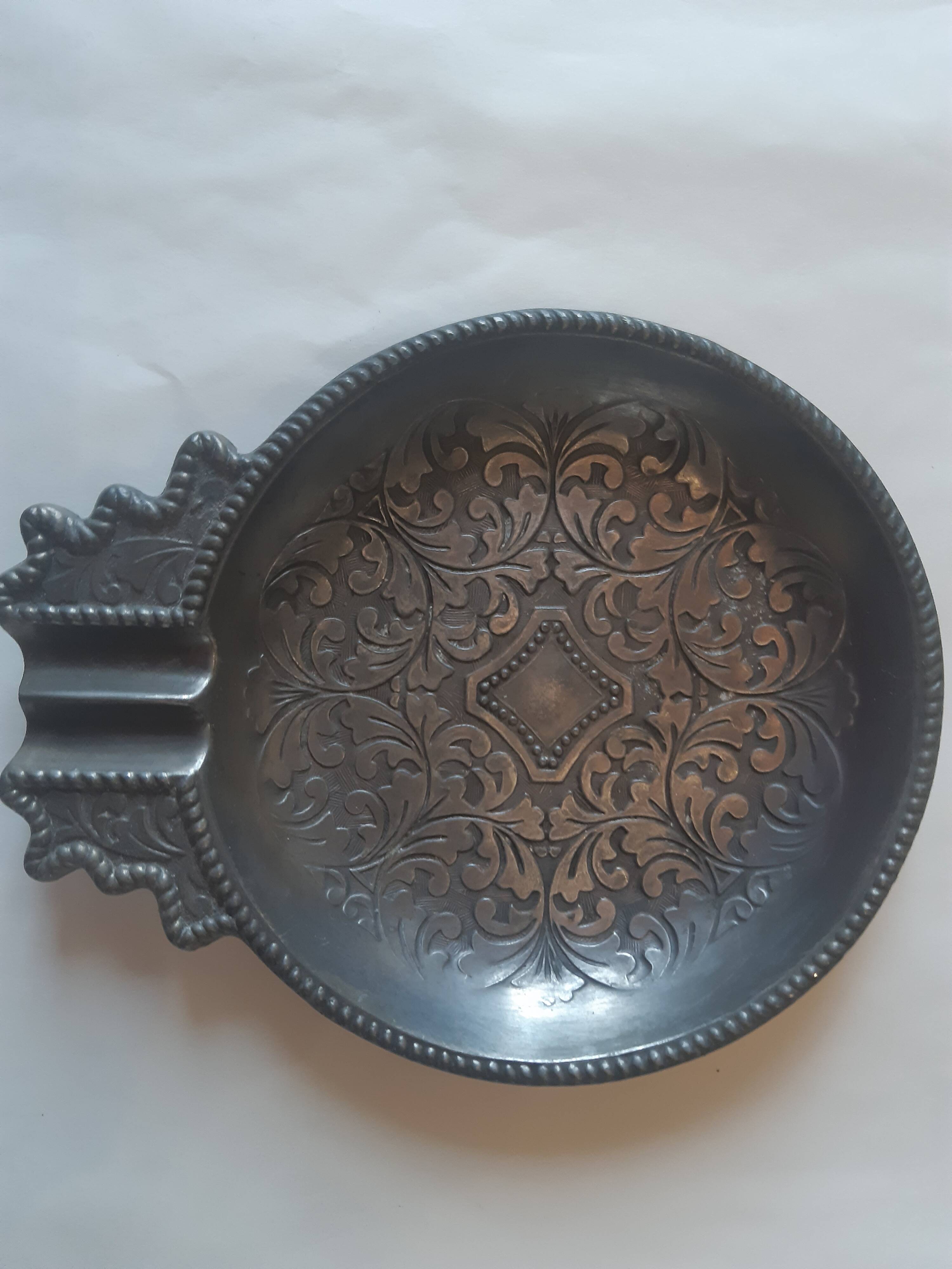 Decorated pewter ashtray