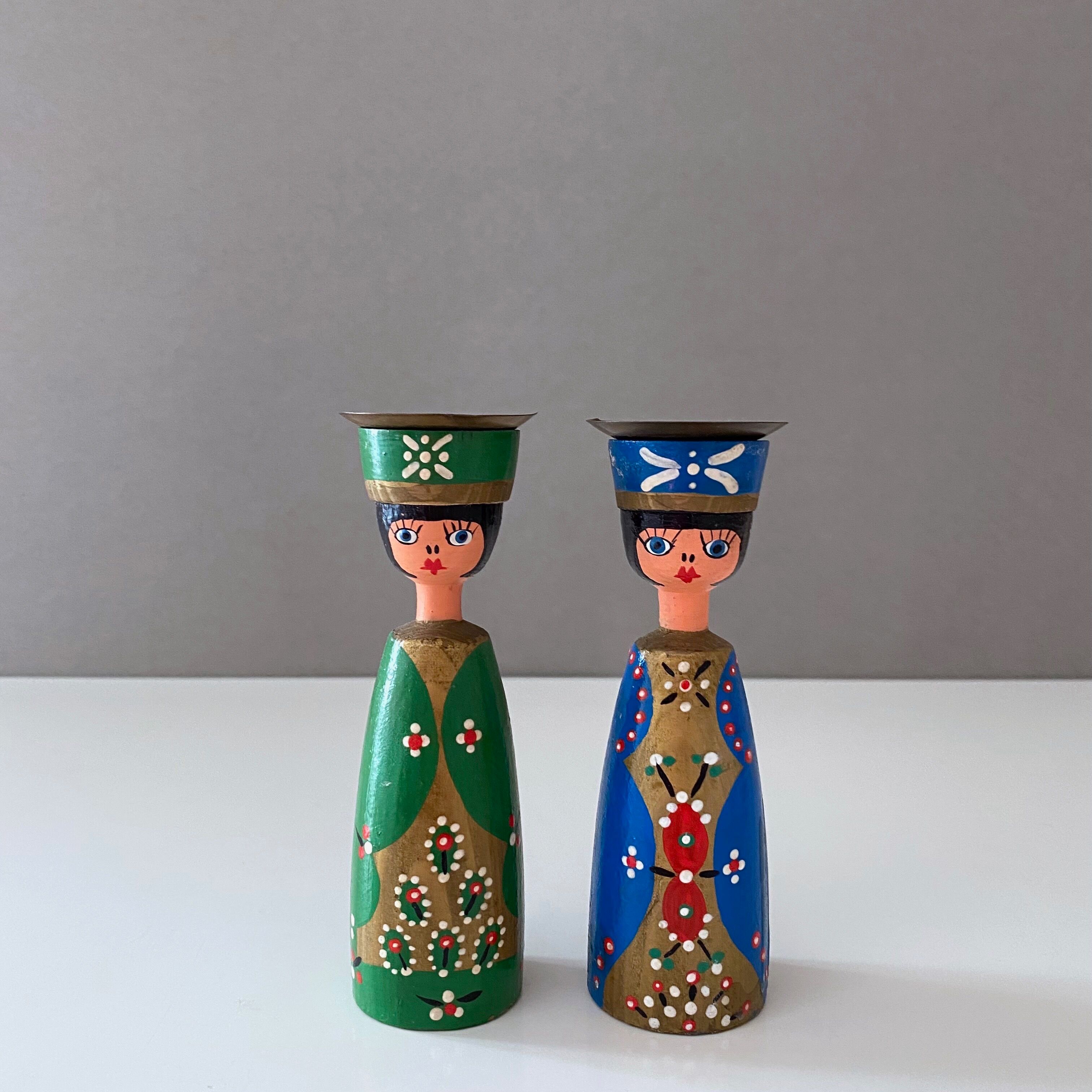 2 vintage candle holder DDR wooden figures, christmas decoration