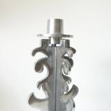 Pair of vintage sculpted chrome metal brutalist candlesticks - 1970s