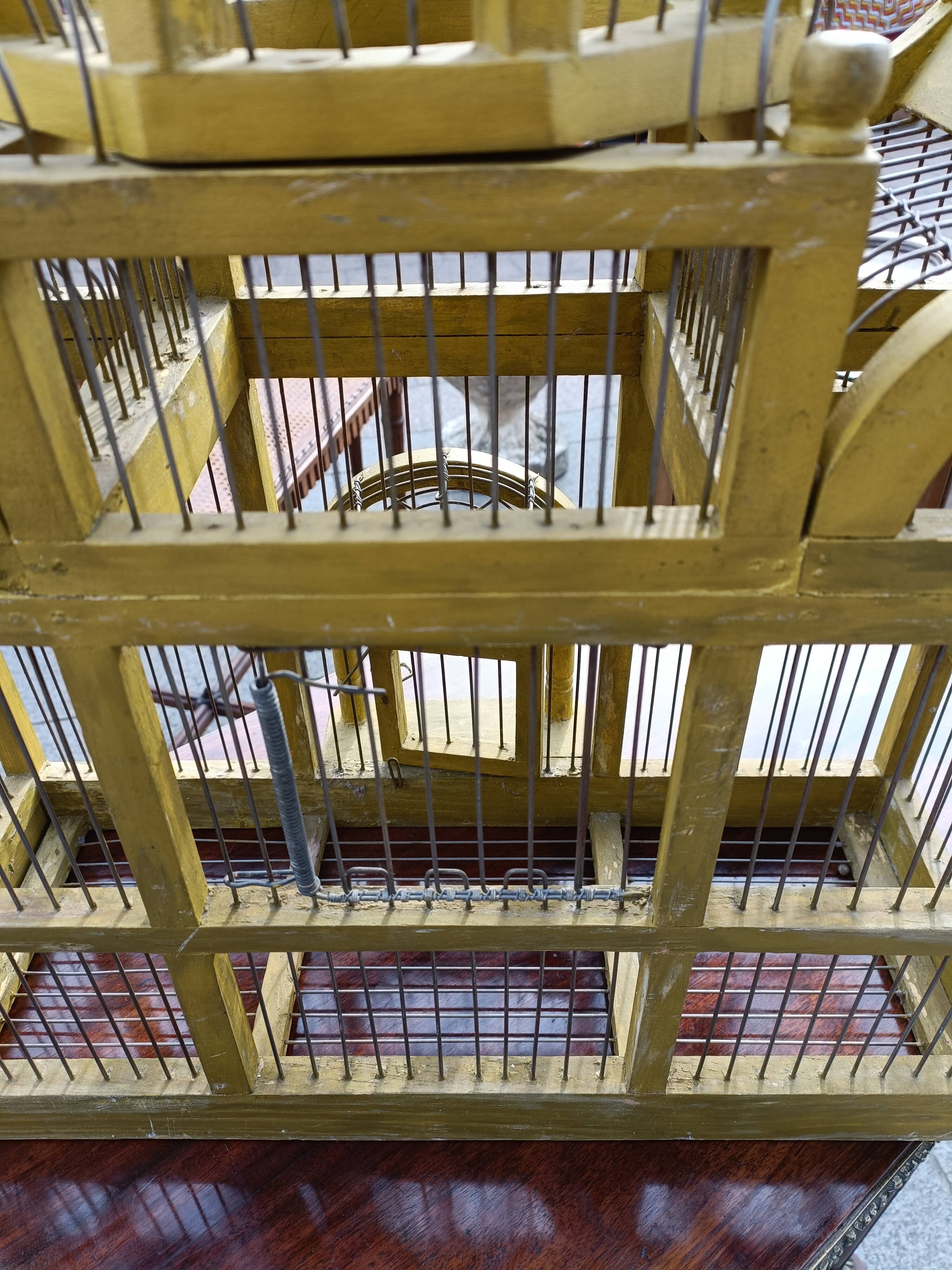 Vintage antique wood and metal bird cage