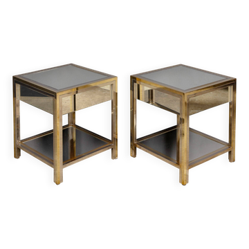 20thc pair of brass, chrome & glass side tables by belgo chrom, belgium