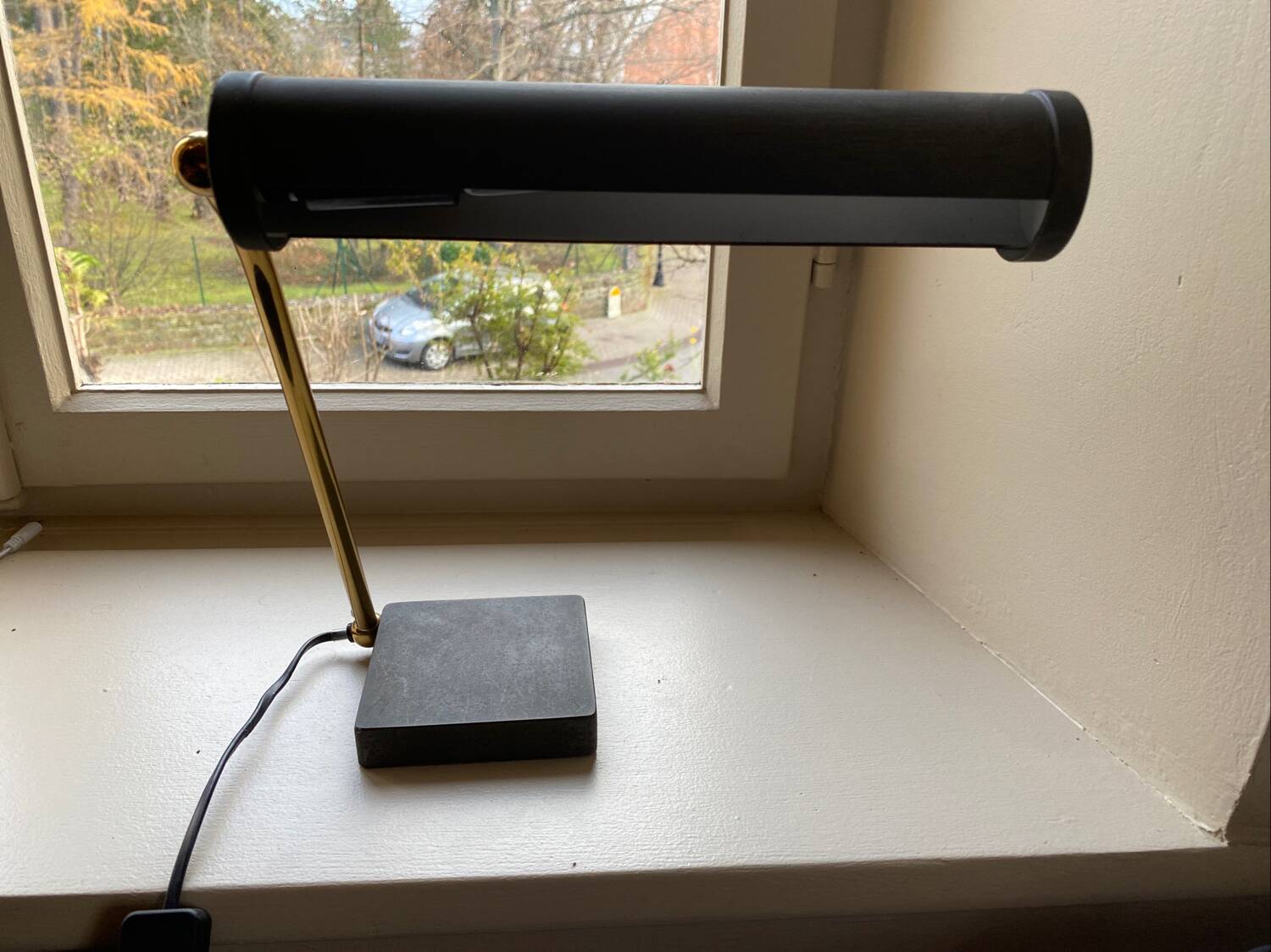 Modernist matte black desk lamp signed Lemag circa 1950