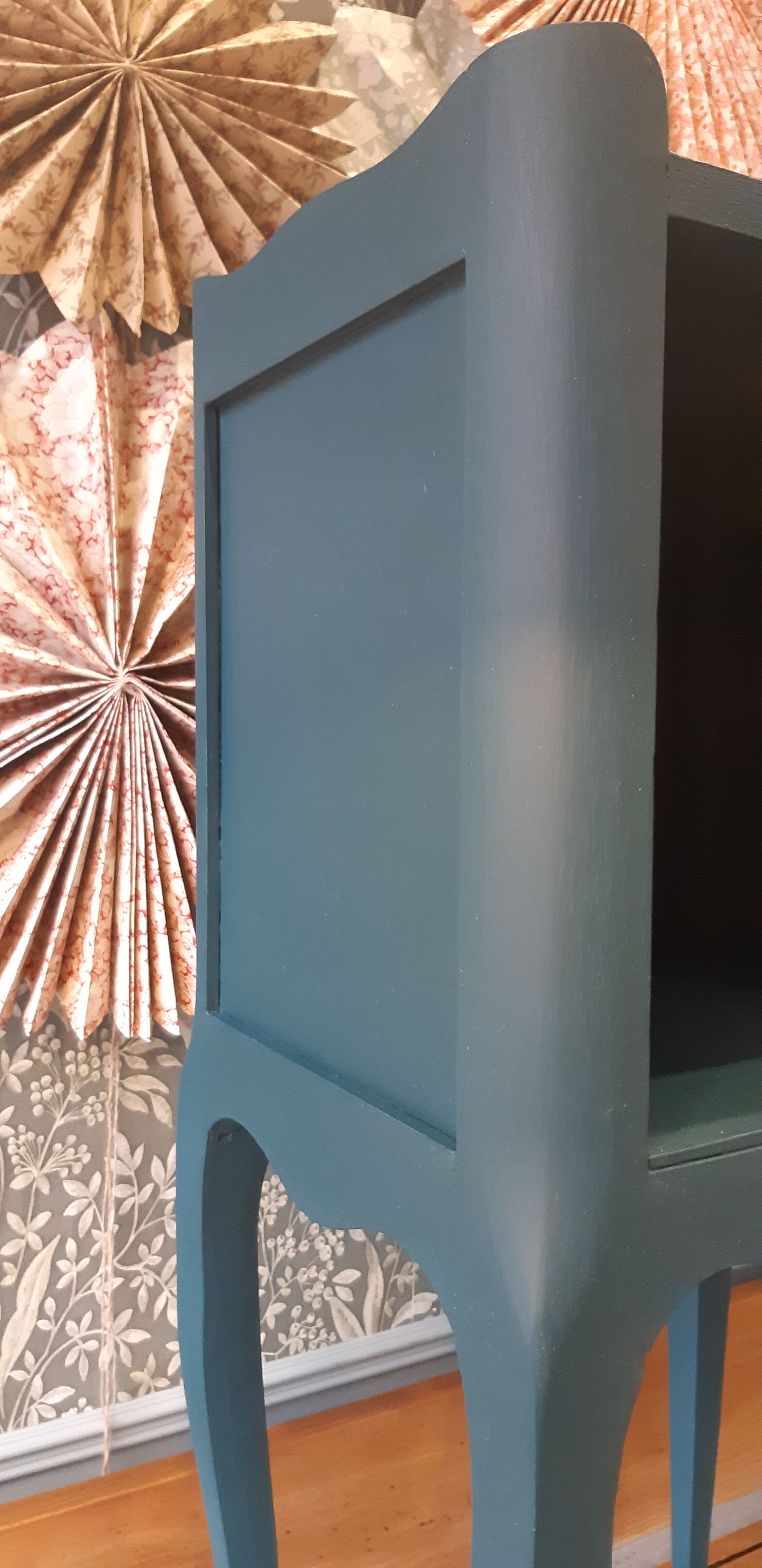 Pair of bedside tables revisited in petrol blue