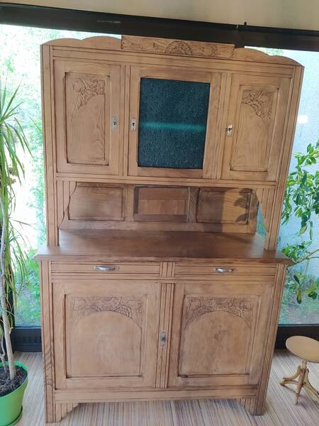 Art Deco two-body sideboard in natural chestnut.