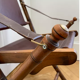Set of three folding officer chairs wood and leather