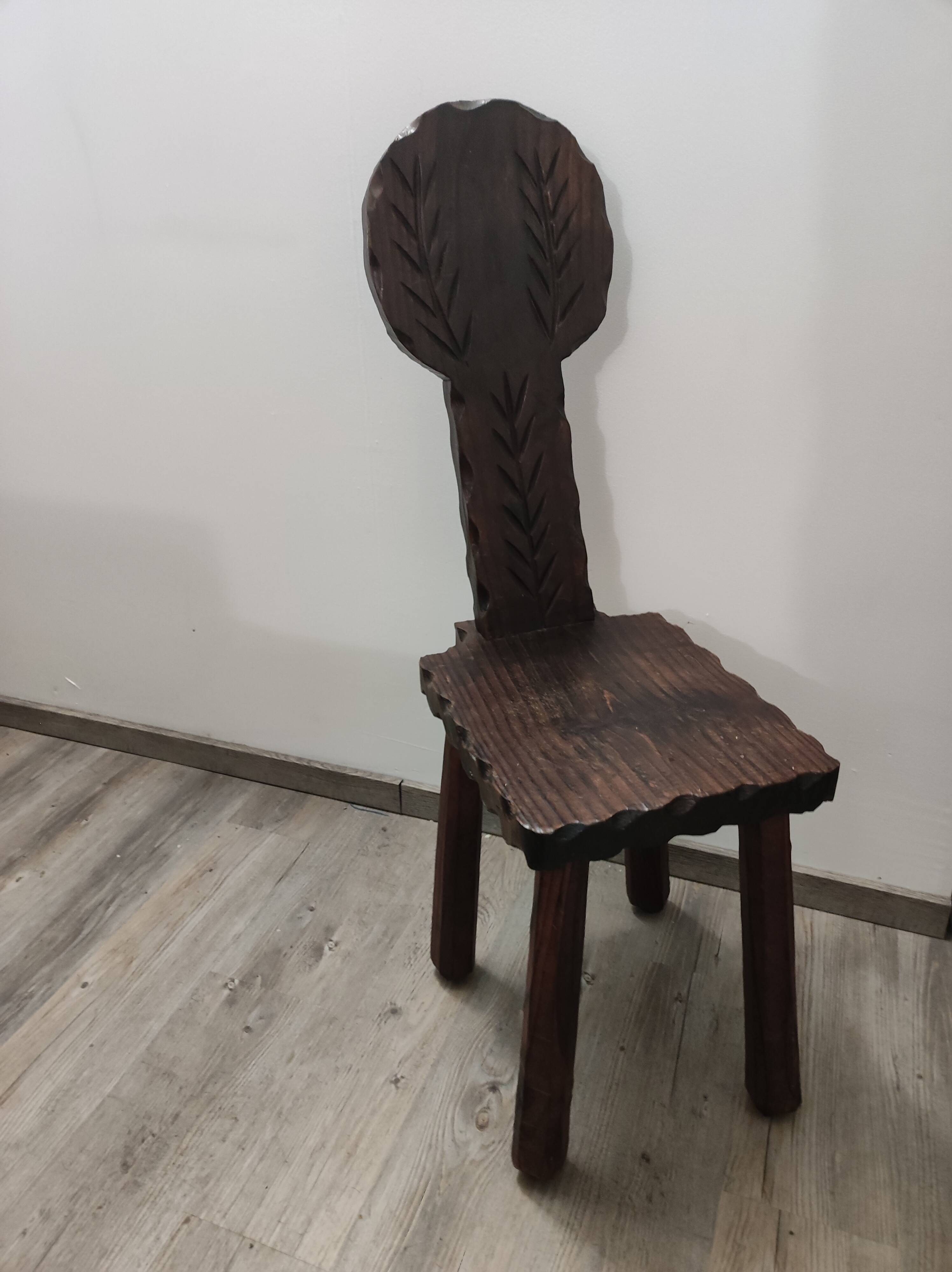 Vintage brutalist brutalist carved wooden chair