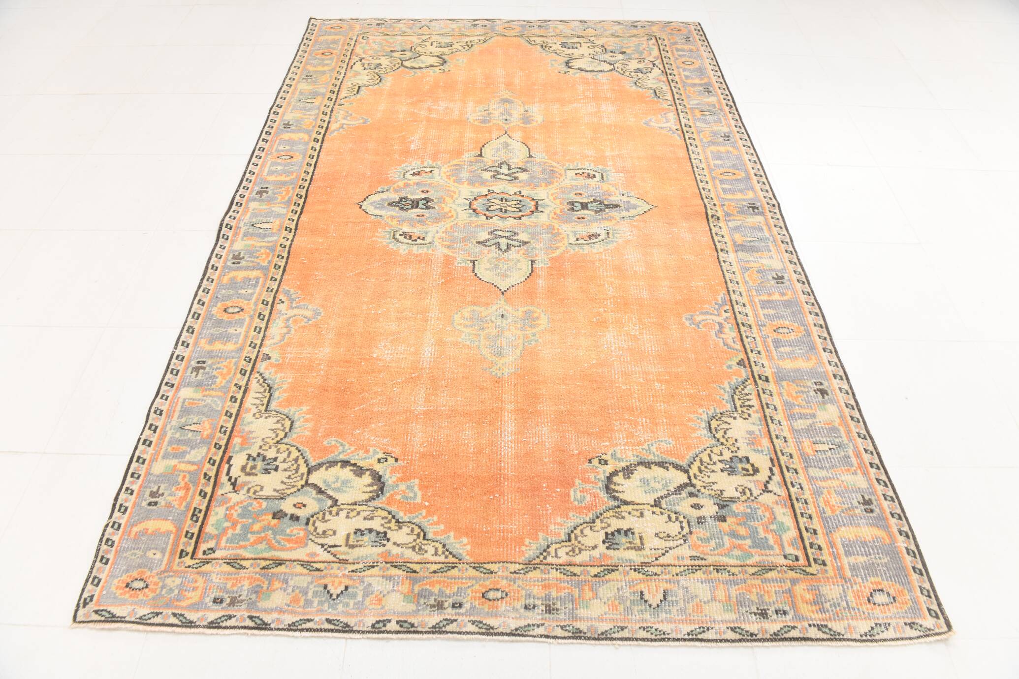 6x9 Vintage Pale Orange Oushak Handmade Vintage Rug, 176x260 Cm