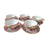 Set of 5 large Japanese porcelain tea cups