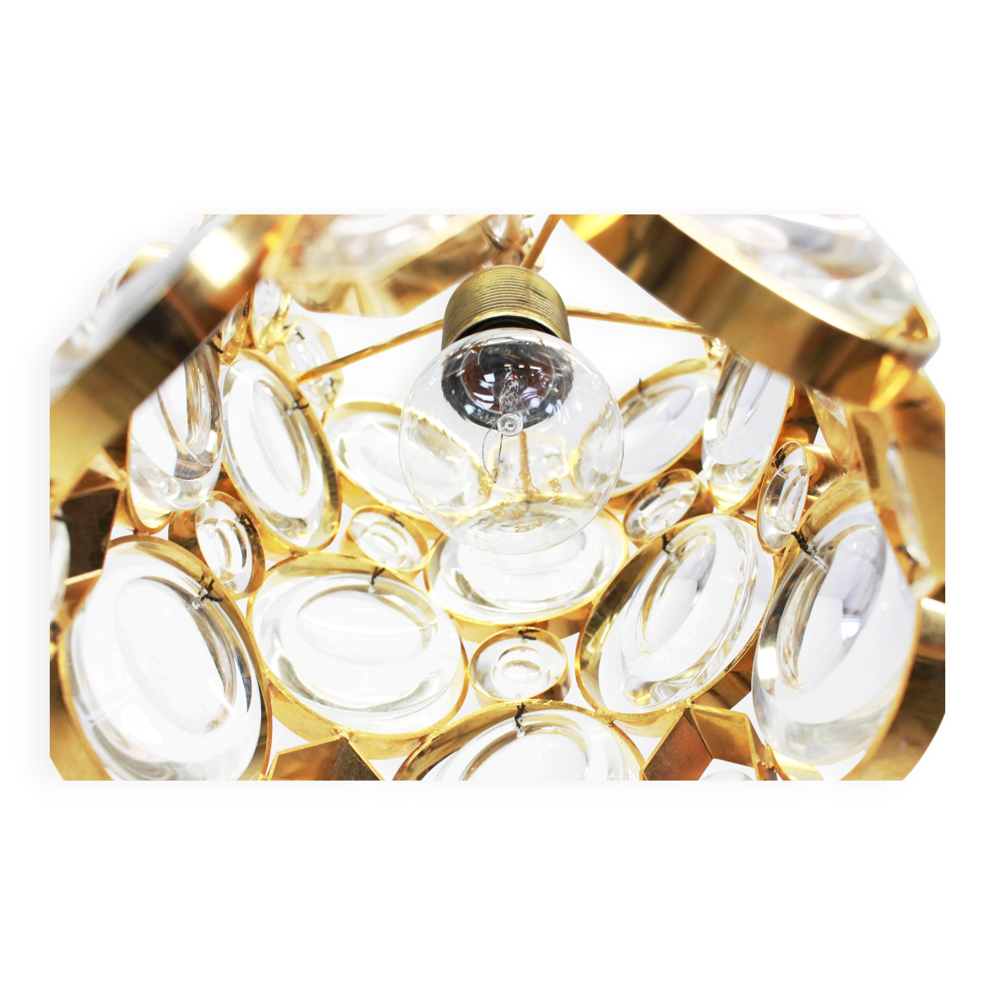 Suspension Palwa, laiton doré et verre cristal, Allemagne, années 1970