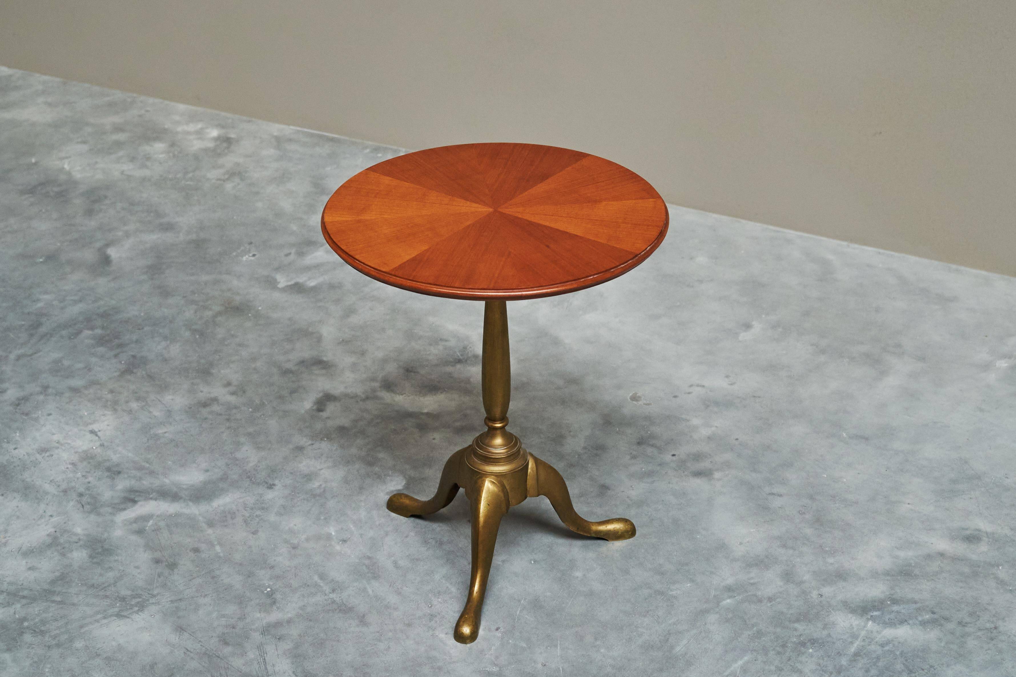 Antique wooden and brass side table, 19th century.