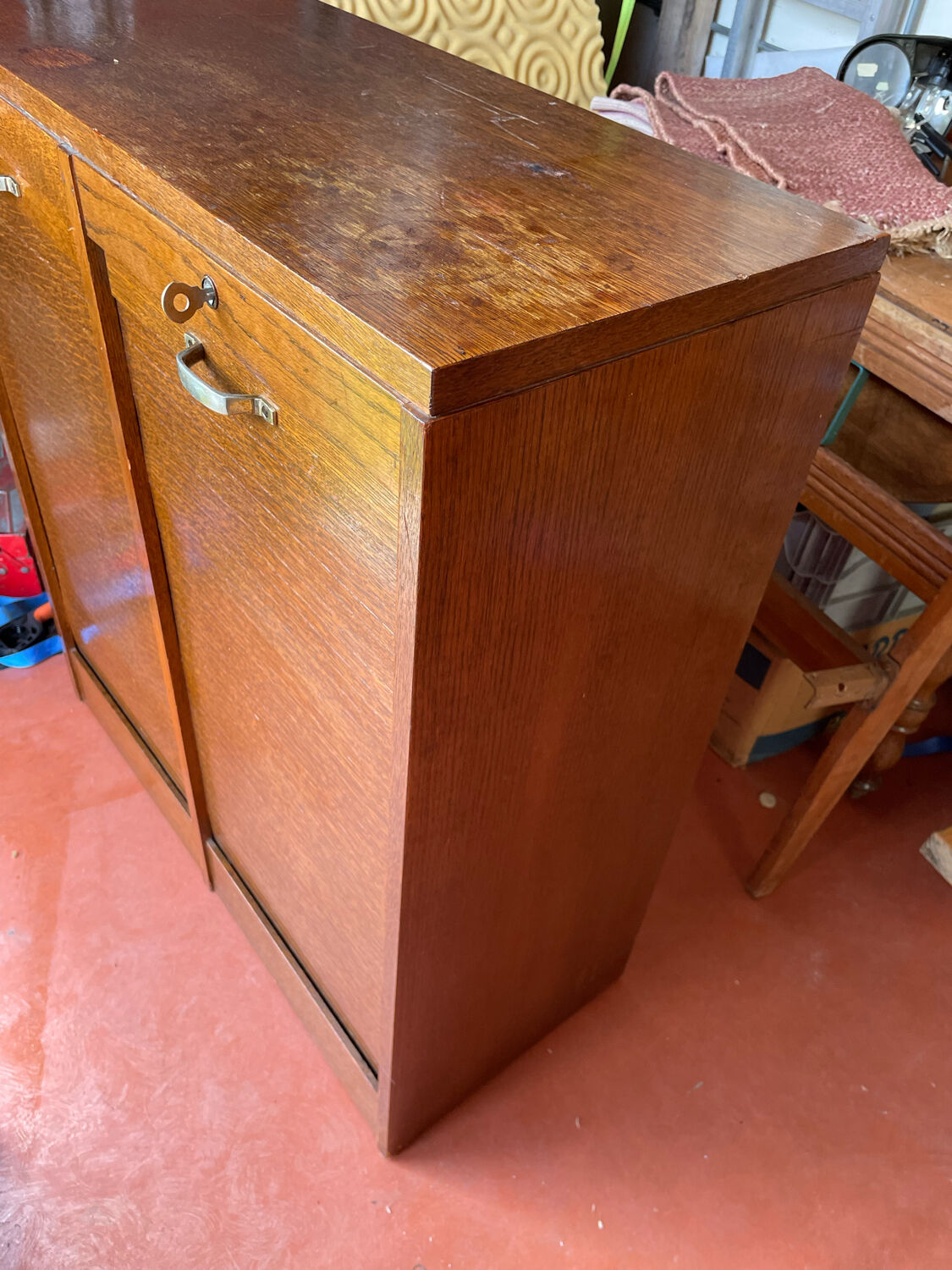 Double filing cabinet with vintage curtain from the 40/50 period