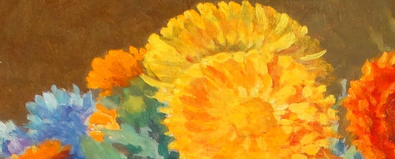 Painting painting Attilio Guffanti, bouquets of flowers on a table oil on canvas