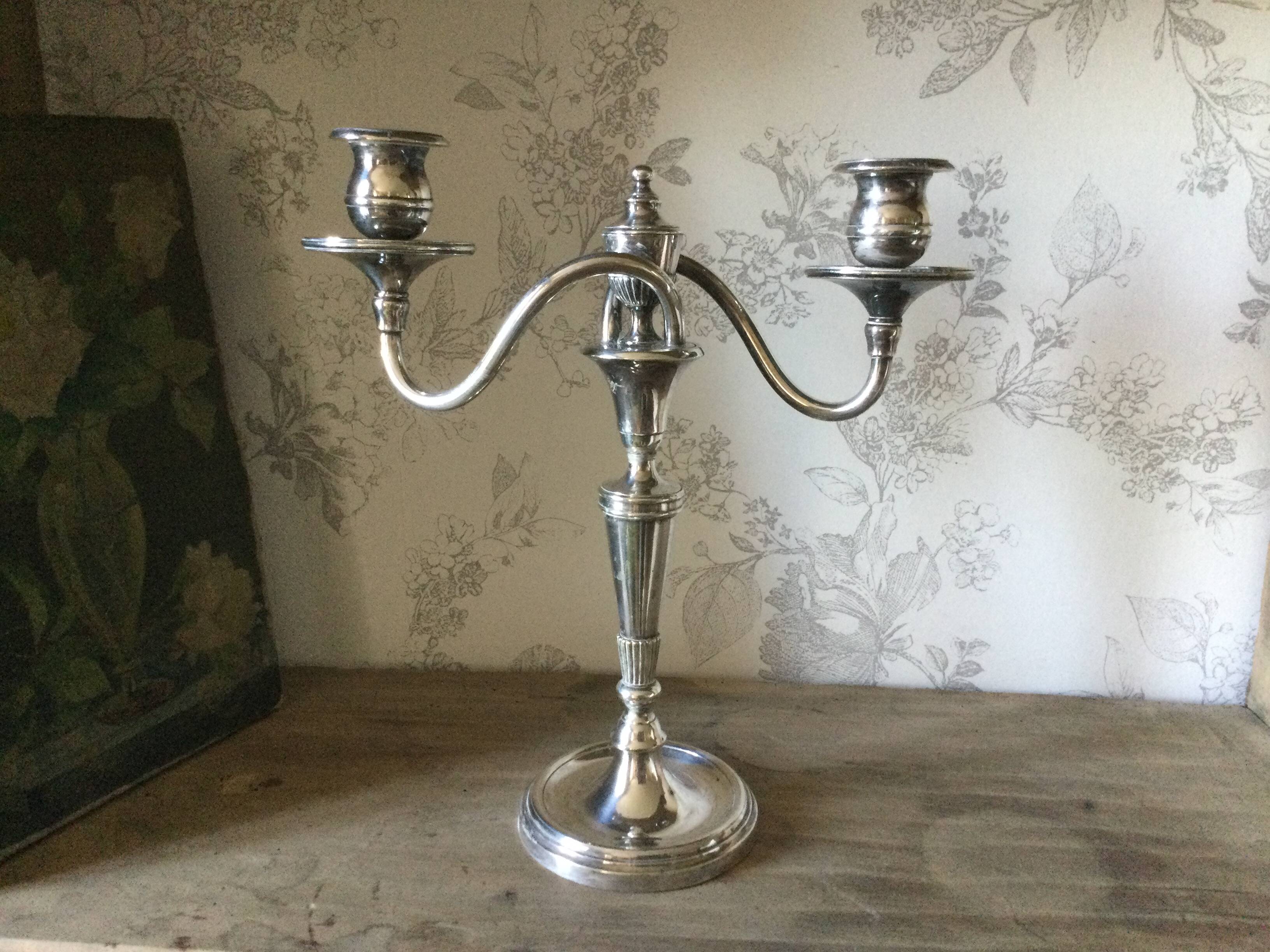 Antique silver metal candle holder 2 branches