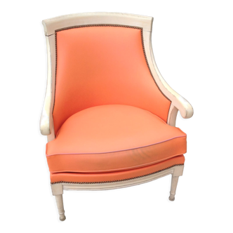 Fauteuil gondole en simili cuir orange style directoire