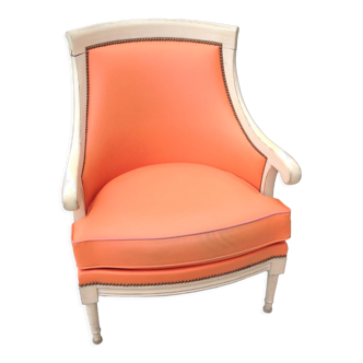 Gondola armchair in orange imitation leather directoire style