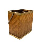 Hollywood regency brass and woven bamboo magazine rack, Metal Linea Nova Italy 1970