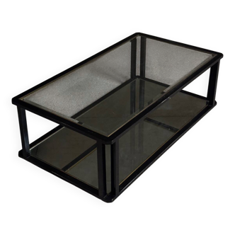 Large coffee table in metal, glass and mirror 1970