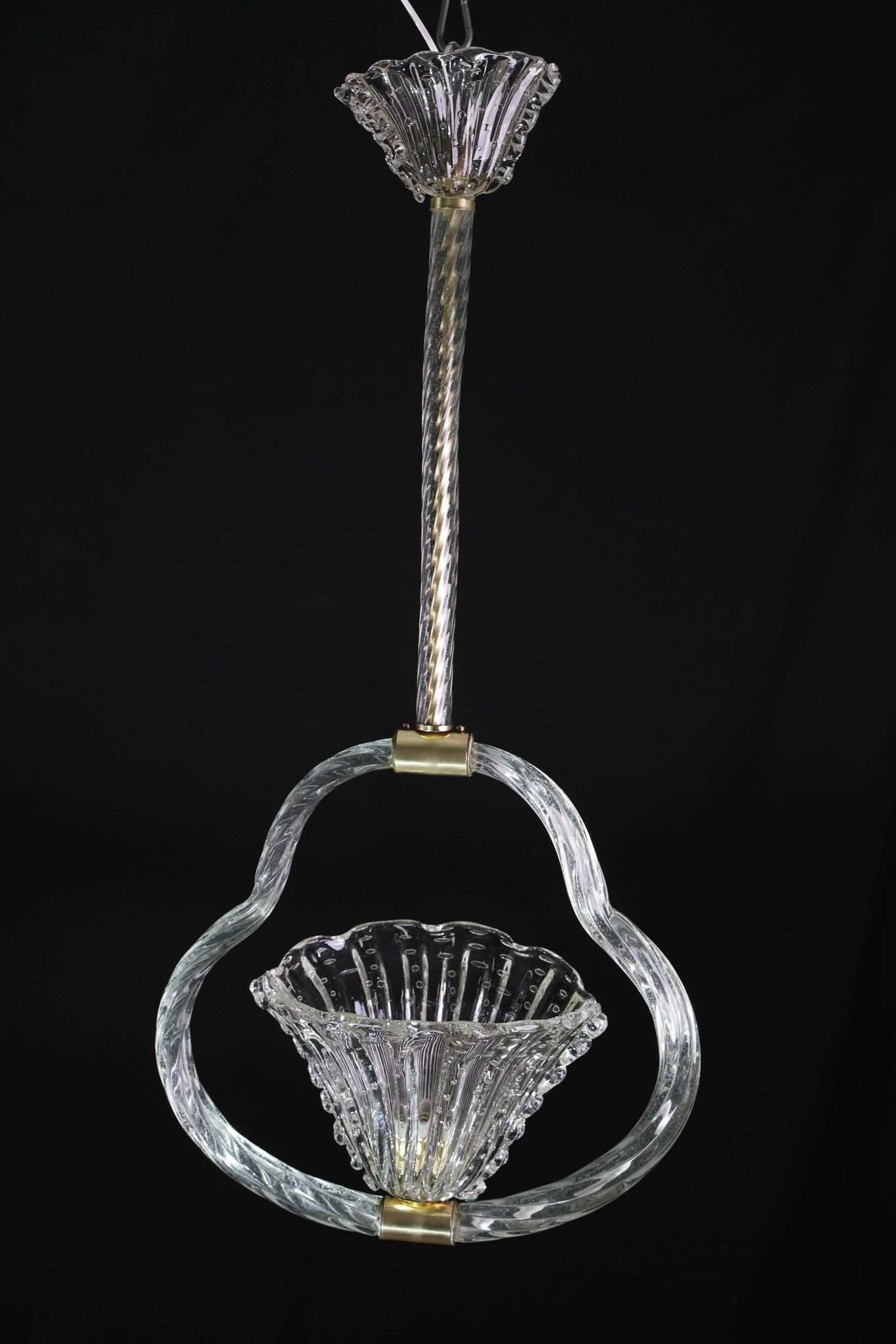 Charming Ercole Barovier Art Deco Chandelier, 'Bullicante' Glass Murano, 1940s