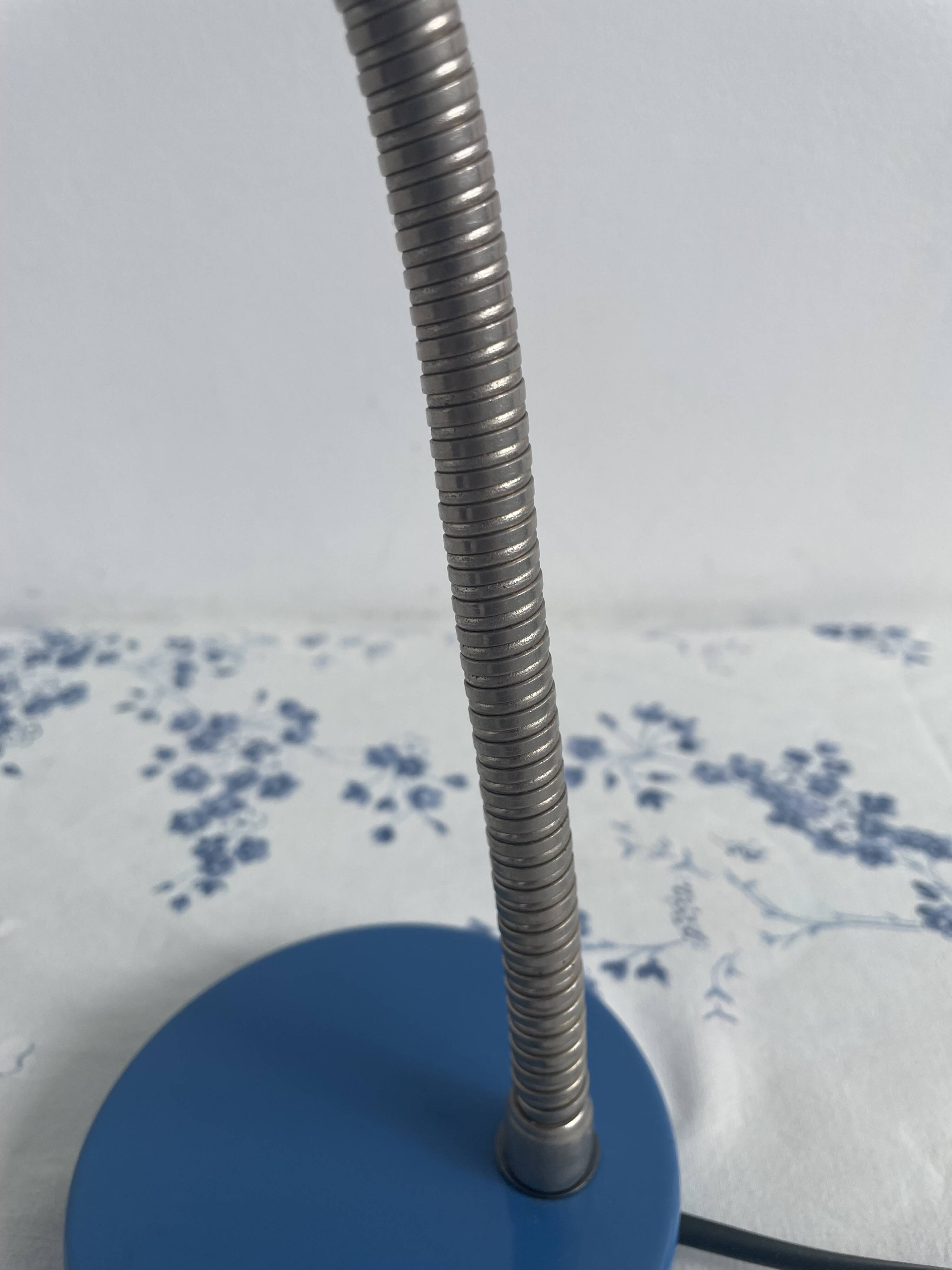 Vintage blue desk lamp, 1970s, flexible chrome metal