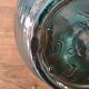 Vintage ceramic basket Accolay turquoise Signed Bull's Head X.C