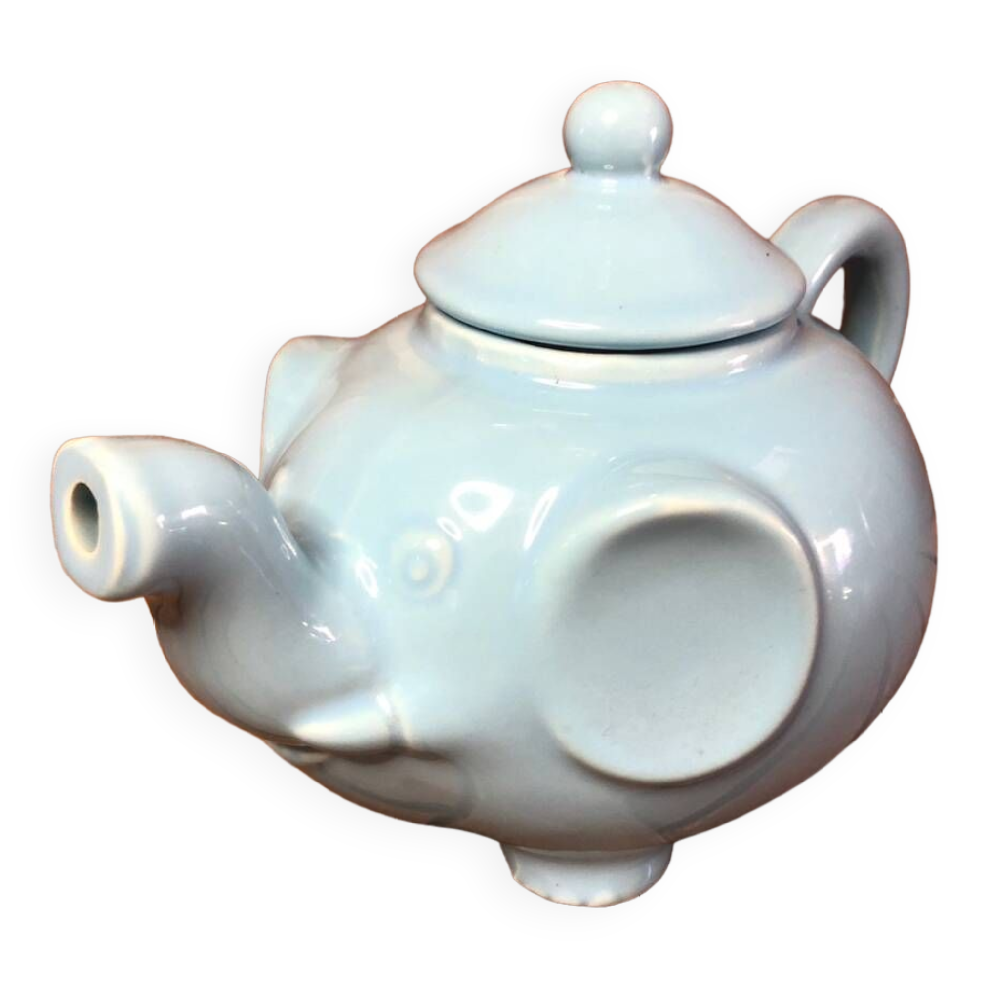 Old Teapot Elephant Shape Ceramic Sky Blue Vintage #A472b