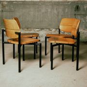 Martin Stoll - Set of four chairs in beech and black steel - c. 1980 - DE