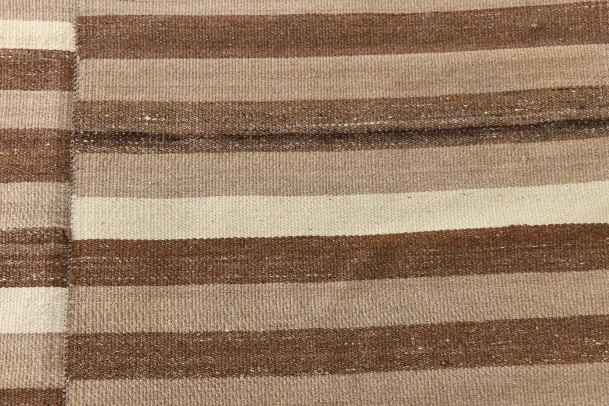 10x13 Dark Brown & Beige Vintage Kilim Rug, 311x394Cm