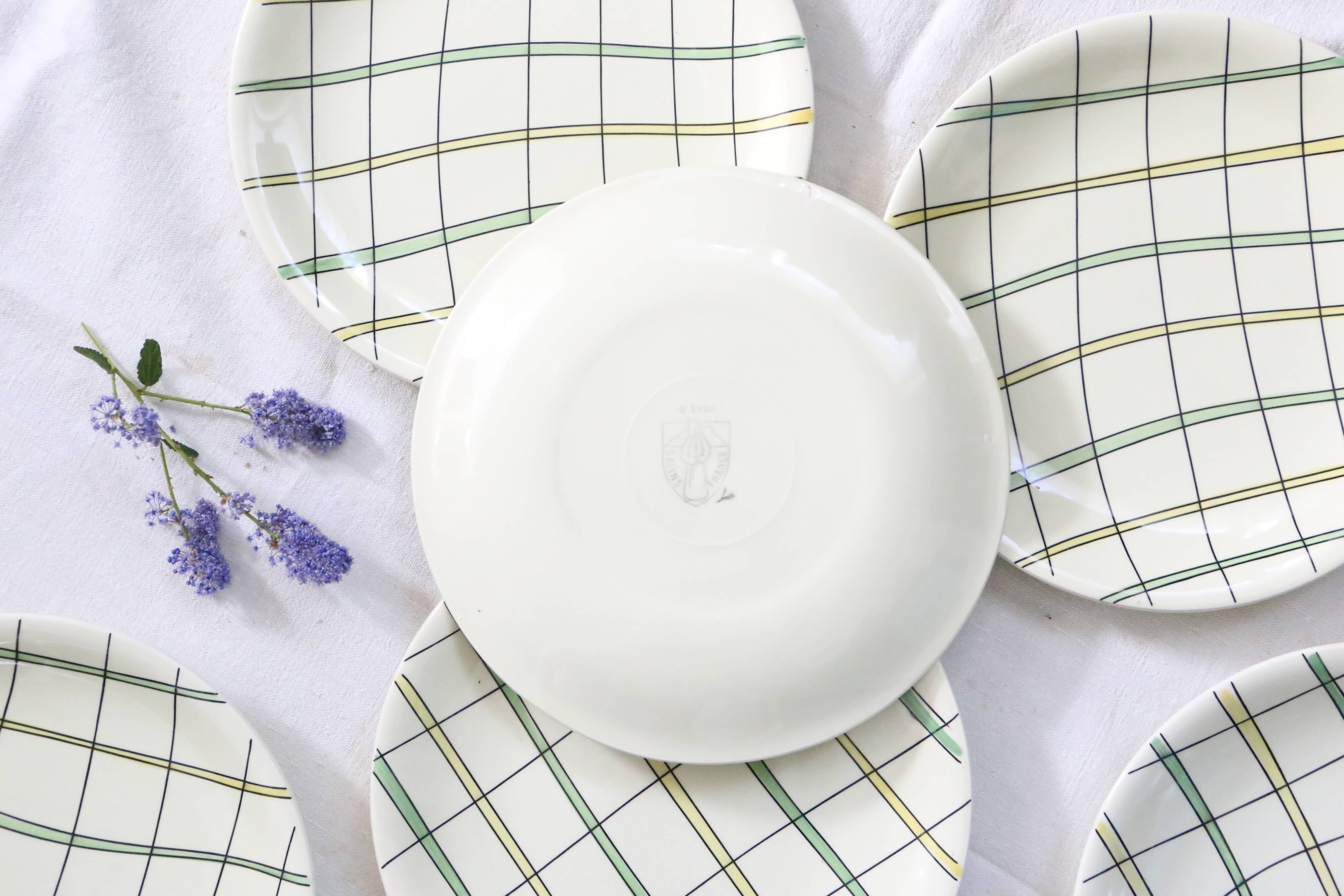Set of 6 flat plates Salins, Yves pattern, vintage French
