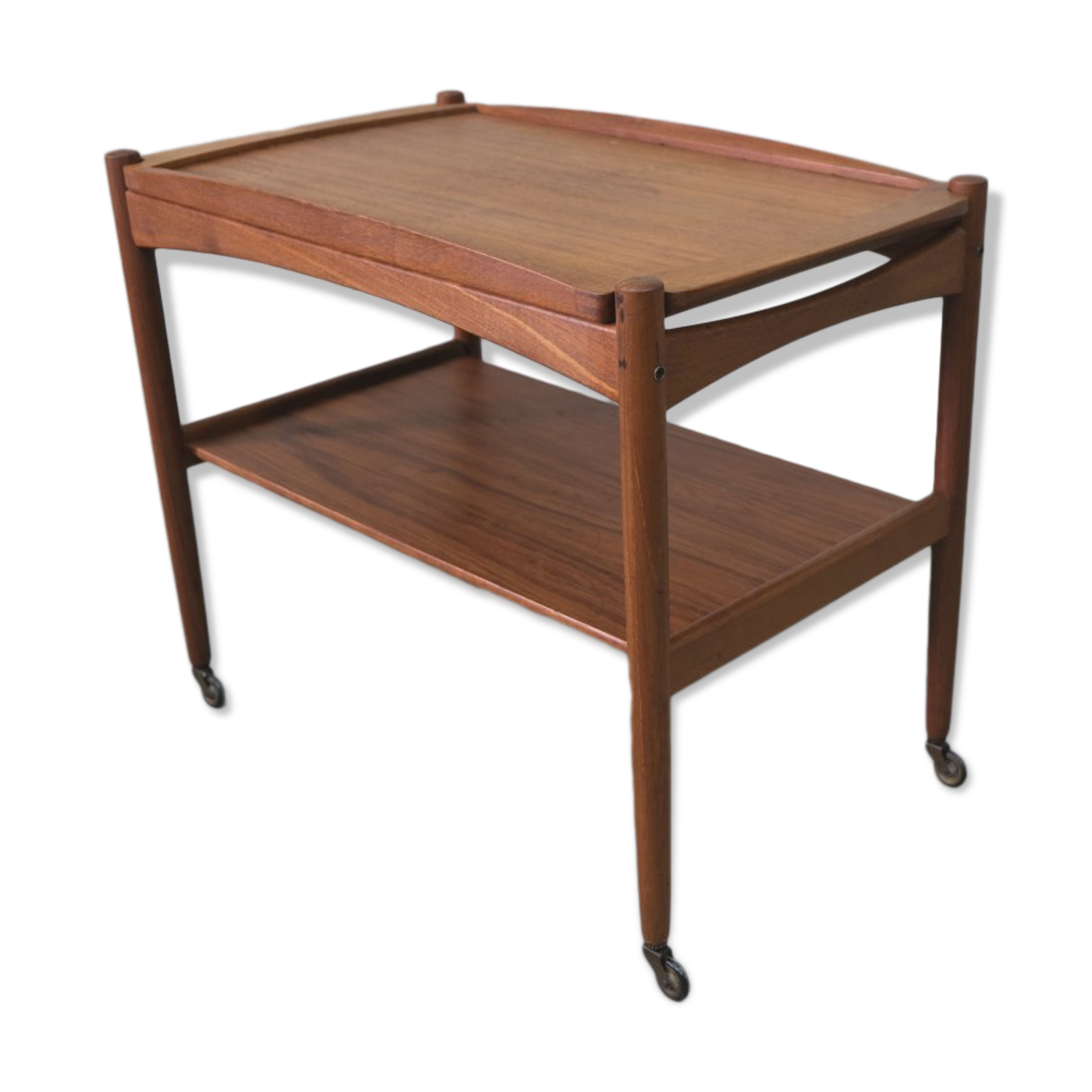 Danish teak bar cart with tray by Poul Hundevad, 1960s