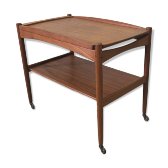 Danish teak bar cart with tray by Poul Hundevad, 1960s