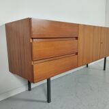 Scandinavian vintage teak and metal long sideboard, 60s