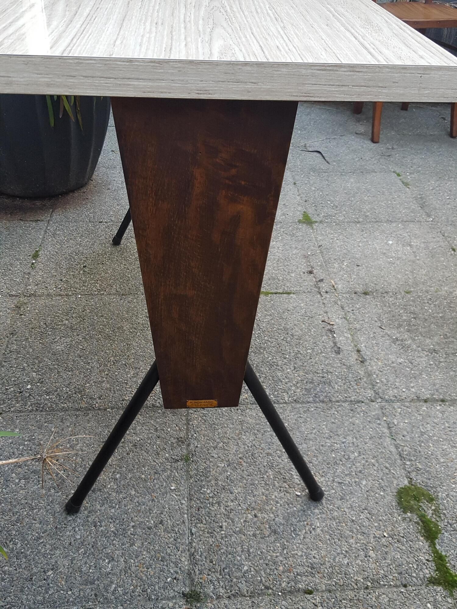 Rare table Bistro formica and mahogany of the Normand workshops